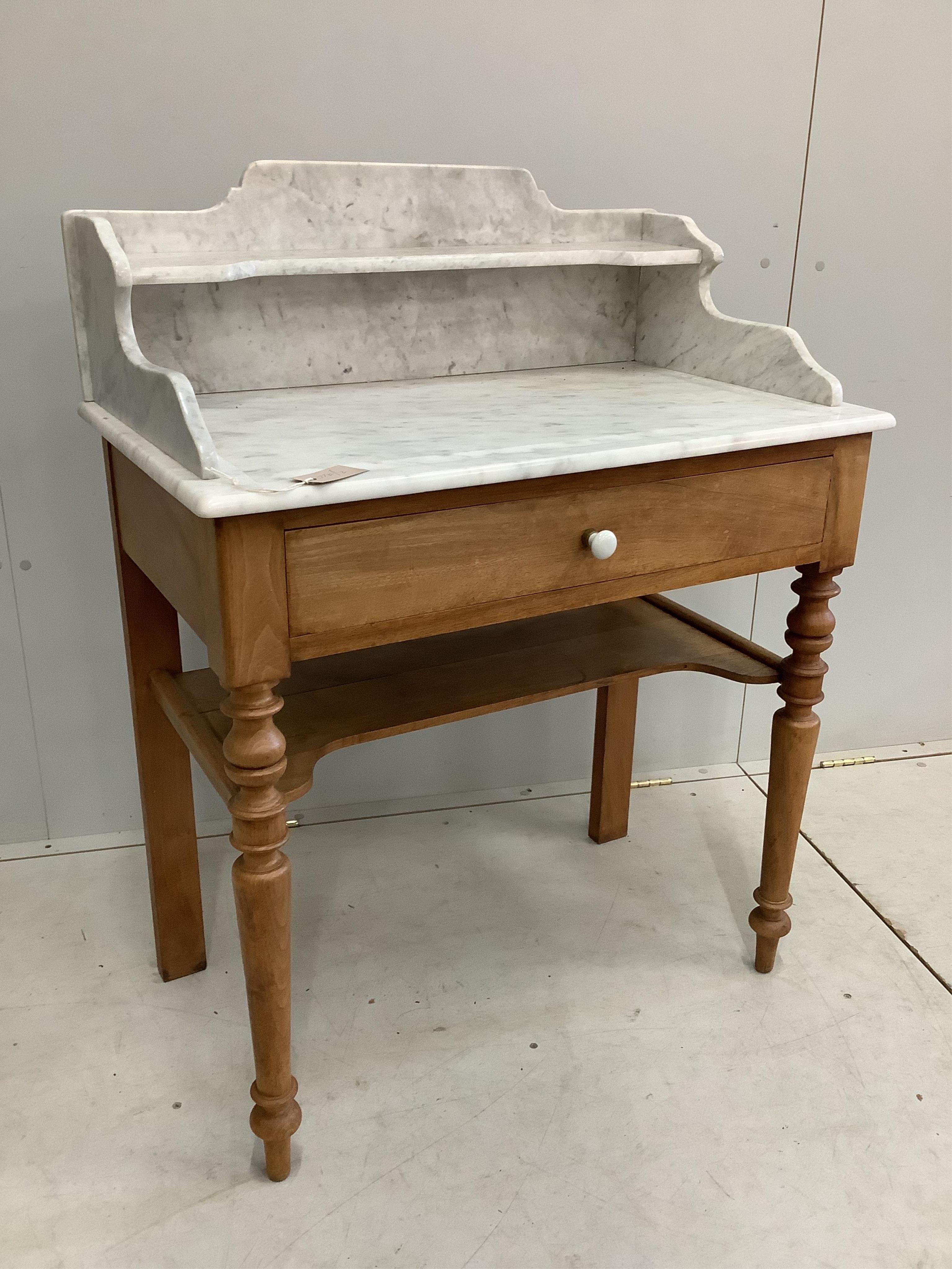 A 19th century French marble top wash stand, width 79cm, depth 45cm, height 103cm. Condition - fair to good